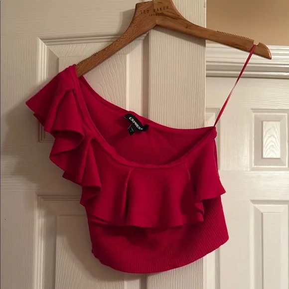 EXPRESS Pink Stretchy Fine knitted Sweater knit cropped Top - Picture 3 of 6